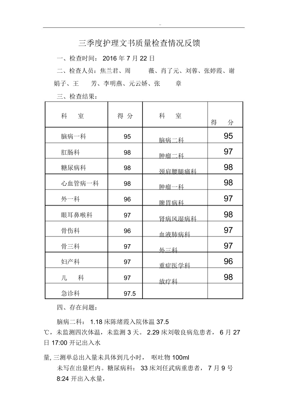 三季度护理_文书质量检查反馈.doc_第1页