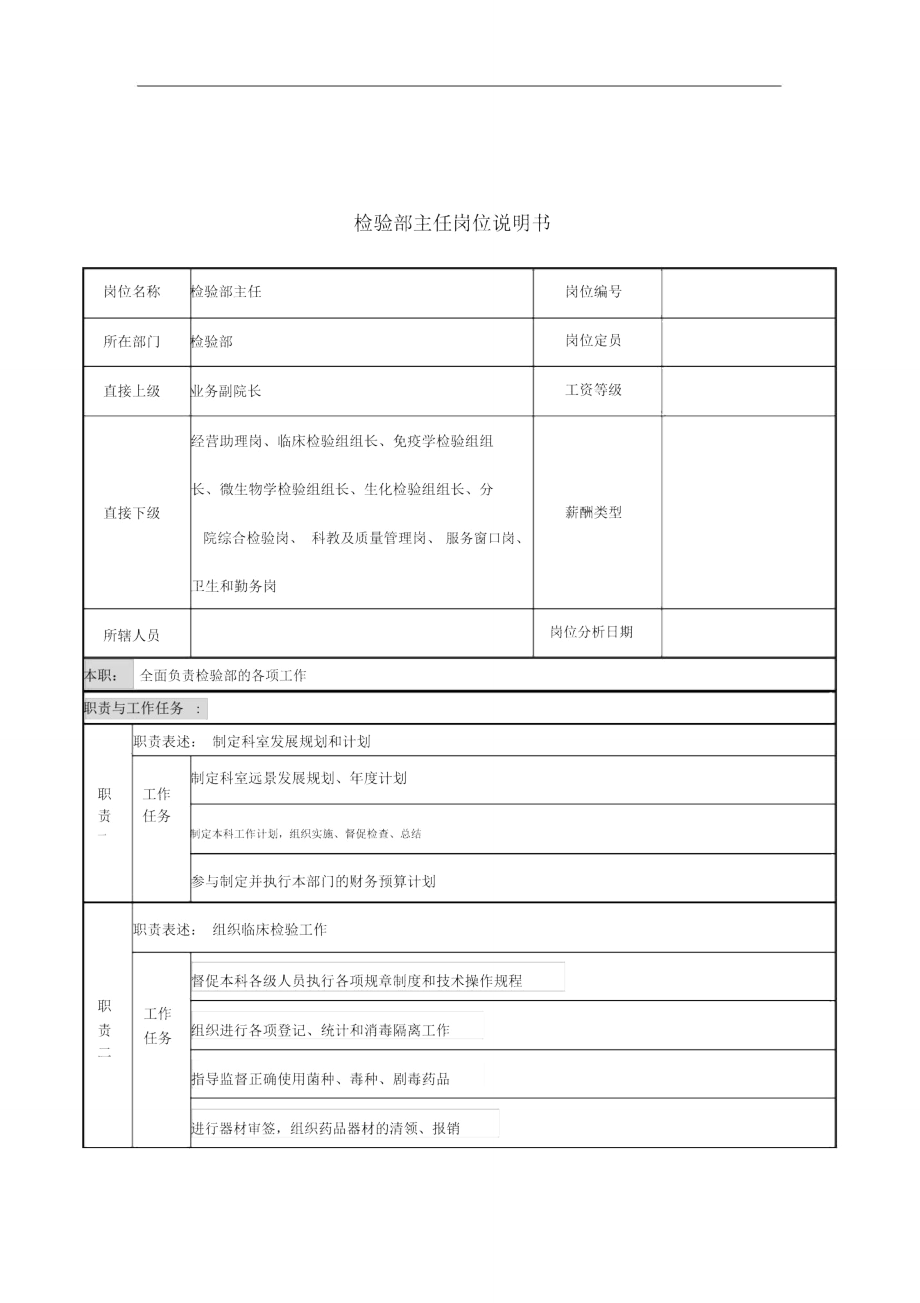 检验部主任岗位说明书.doc_第1页