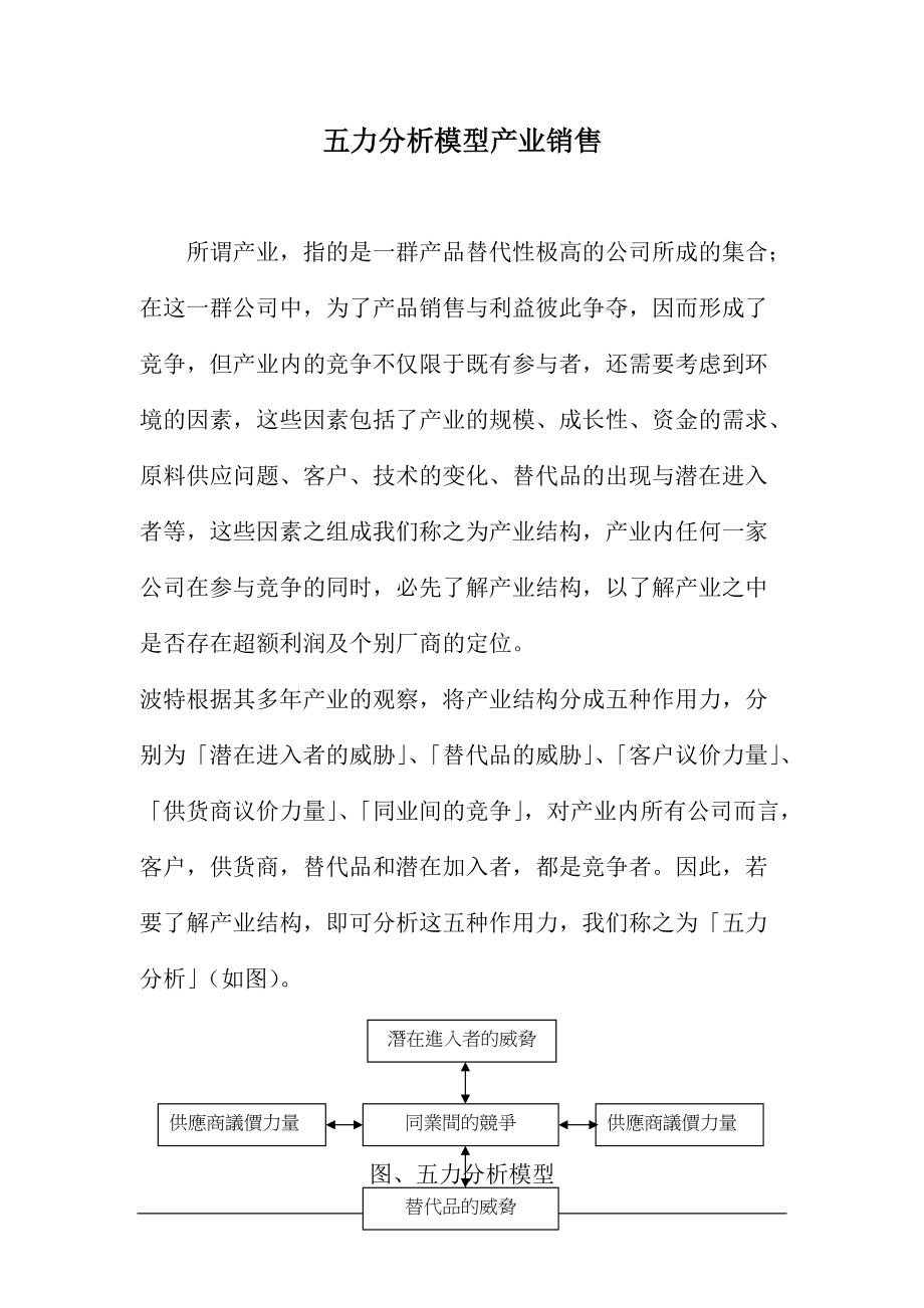 五力分析模型产业销售doc18.docx_第1页