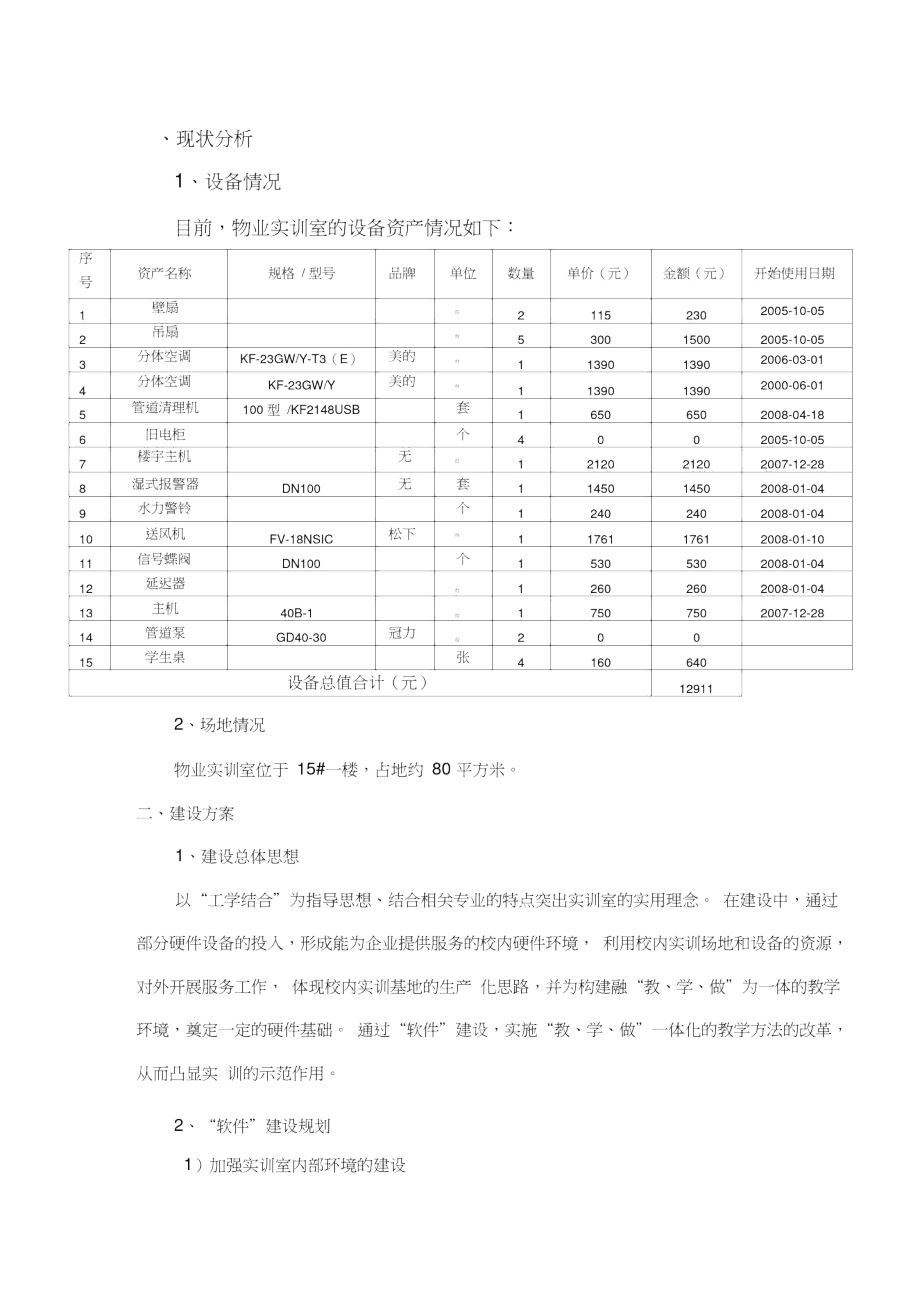 物业实训室建设方案.doc_第1页