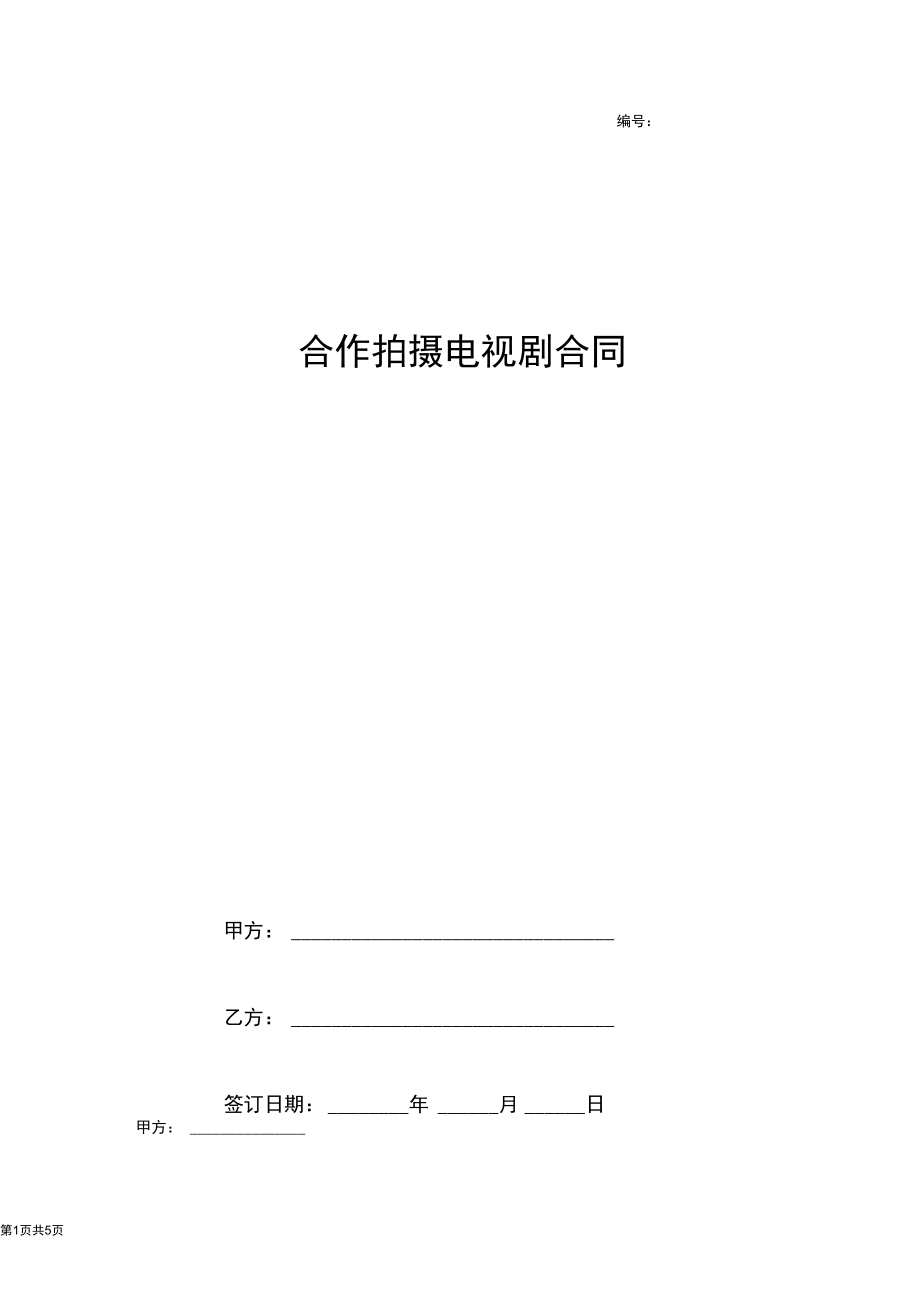 合作拍摄电视剧合同协议书范本.docx_第1页