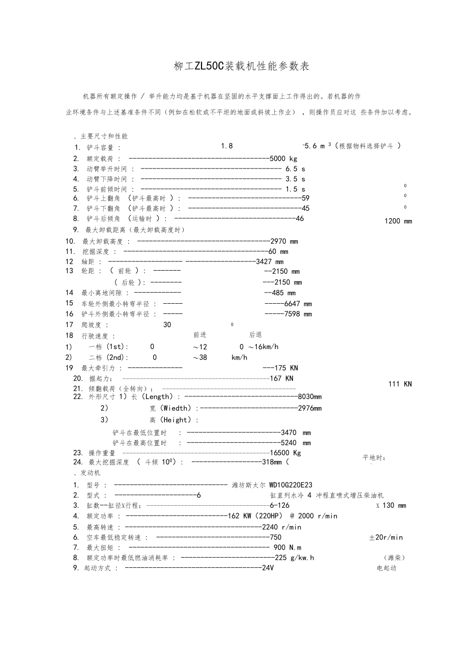 柳工ZL50C装载机性能参数表.doc_第1页