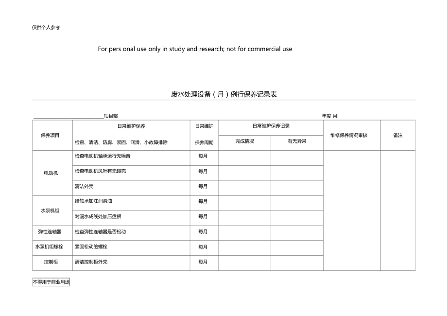 废水处理设备维修记录.doc_第1页