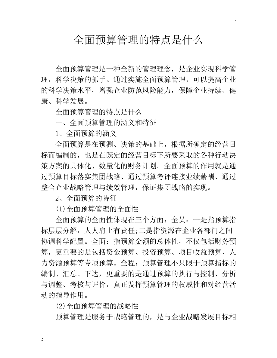 全面预算管理的特点是什么.docx_第1页