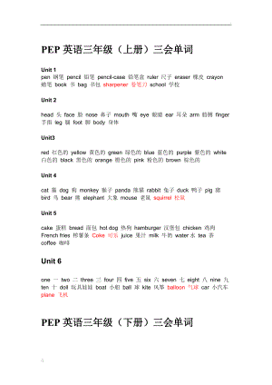 人教PEP 3至6年级英语单词表.docx