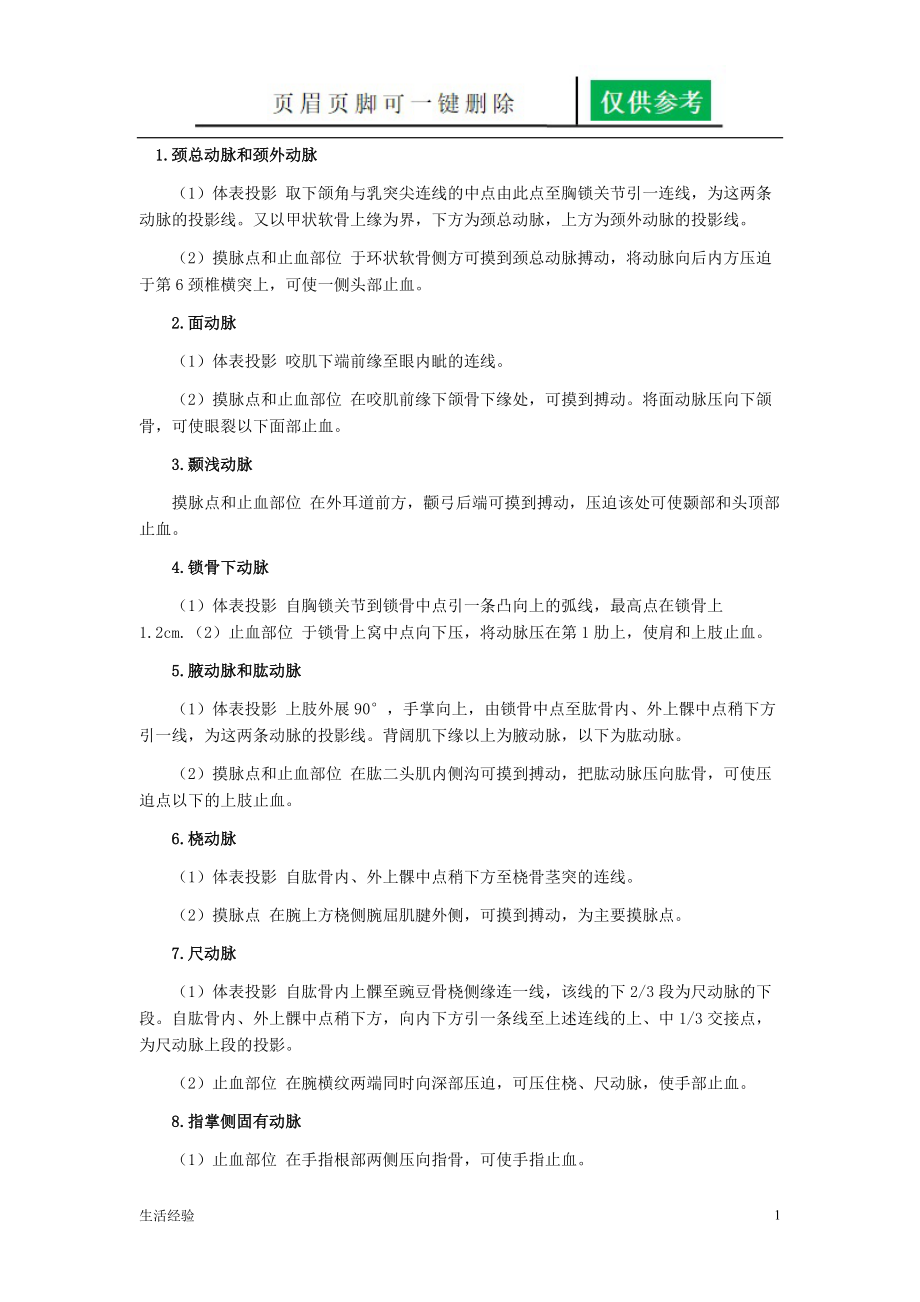 全身主要动脉的体表投影（经验技巧）.doc_第1页