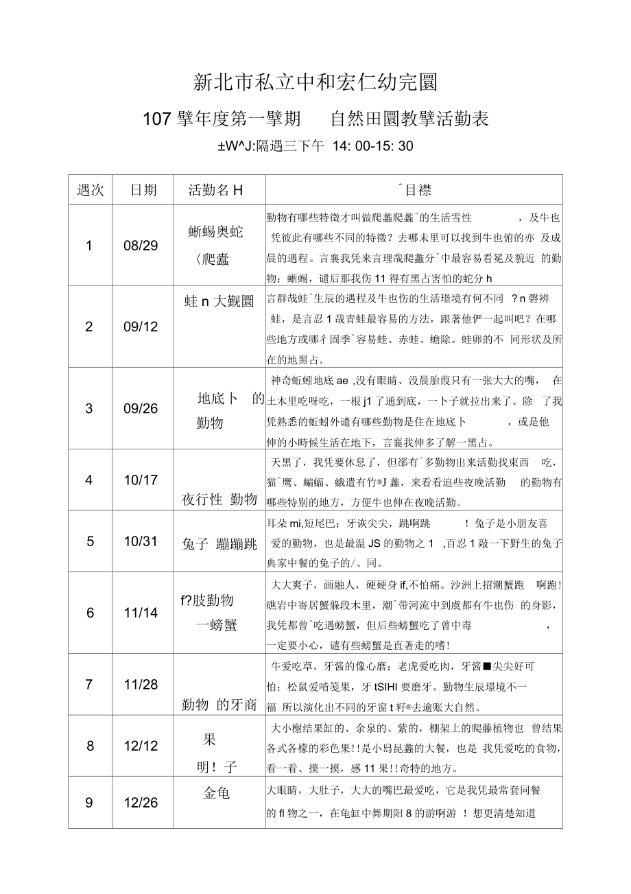 周次-新北私立中和宏仁幼儿园.docx_第1页