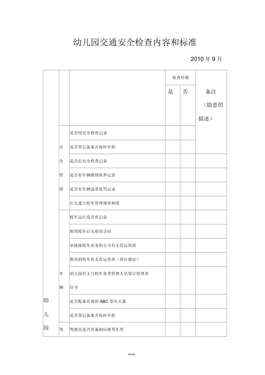 幼儿园交通安全检查内容和标准.docx_第1页