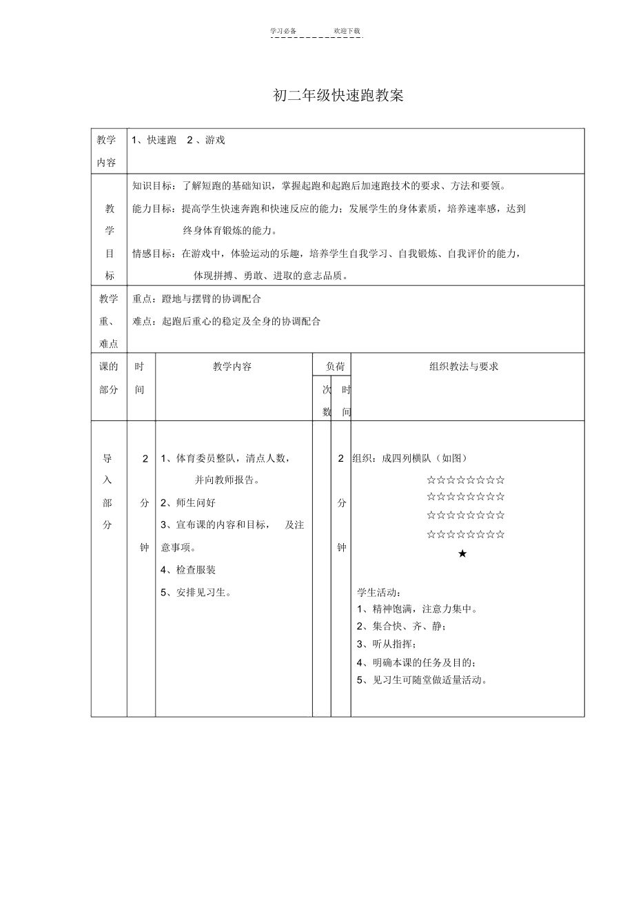 初中体育教案快速跑.docx_第2页