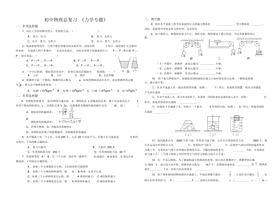 初中物理总复习《力学专题》.docx_第1页