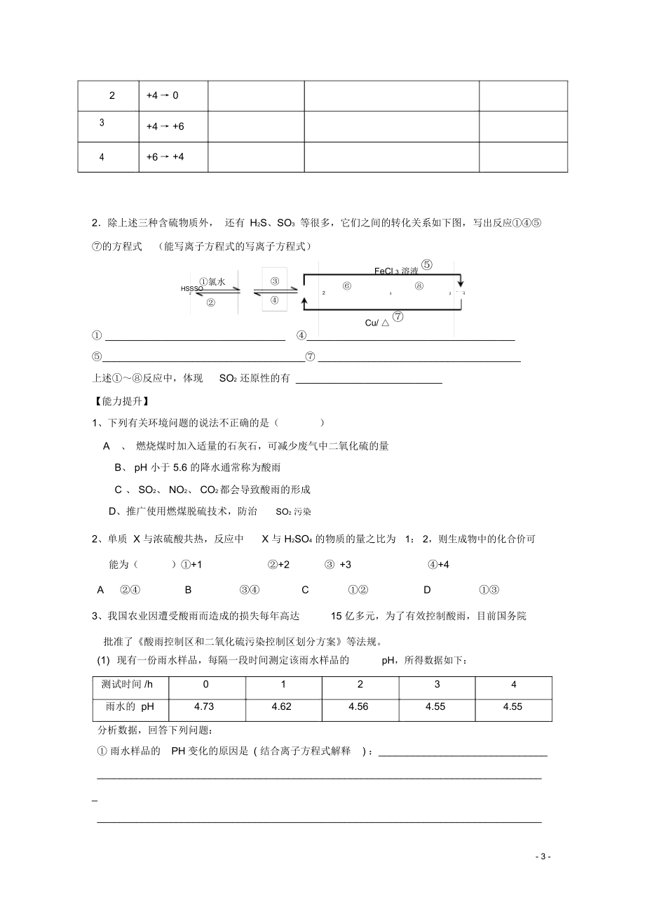 山东昌乐二中2012届高三化学一轮复习14硫的转化(下).docx_第3页