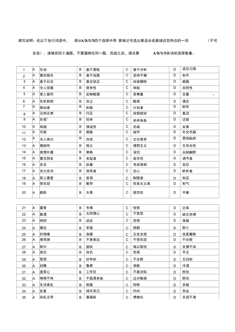 sc2010四型人格心理性格测试.doc_第1页