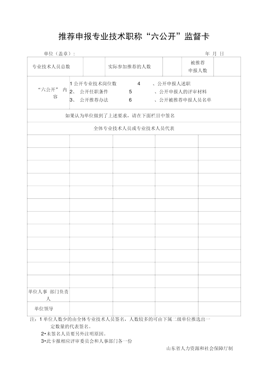 推荐申报专业技术职称六公开监督卡.docx_第1页