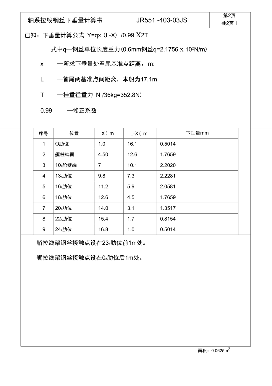 轴系拉线钢丝下垂量计算书(9200DWT).doc_第2页