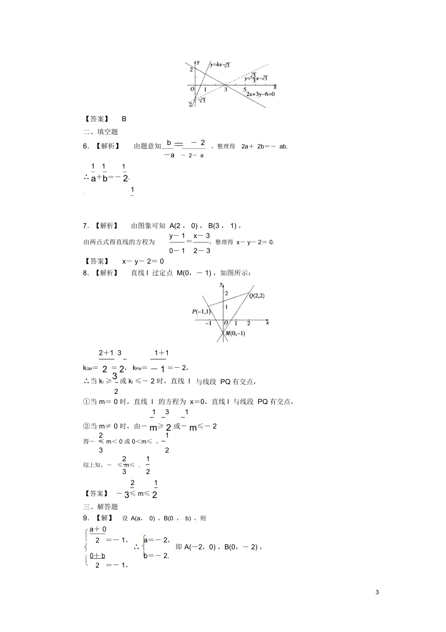 【课堂新坐标】(广东专用)2014高考数学一轮复习课后作业(四十五)直线的倾斜角与斜率、直线方程文.docx_第3页