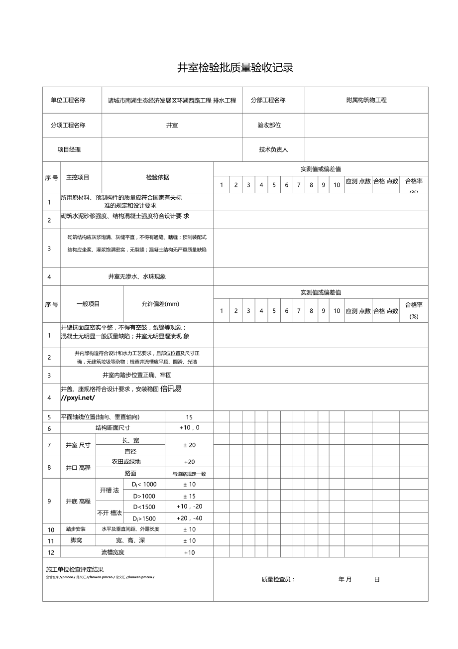 井室检验批质量验收记录表.doc_第1页