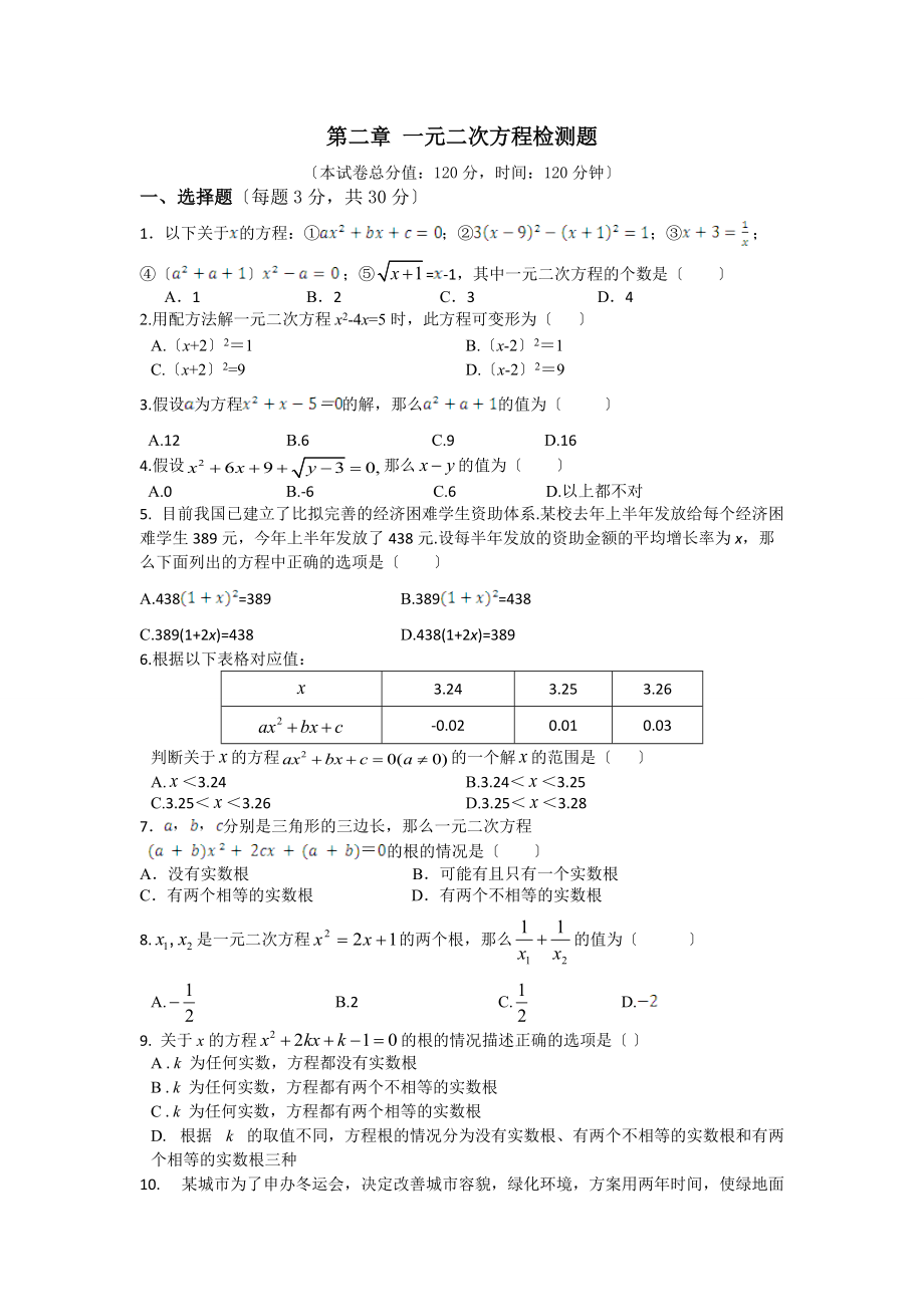 第二章《一元二次方程》检测题含答案解析.doc_第1页