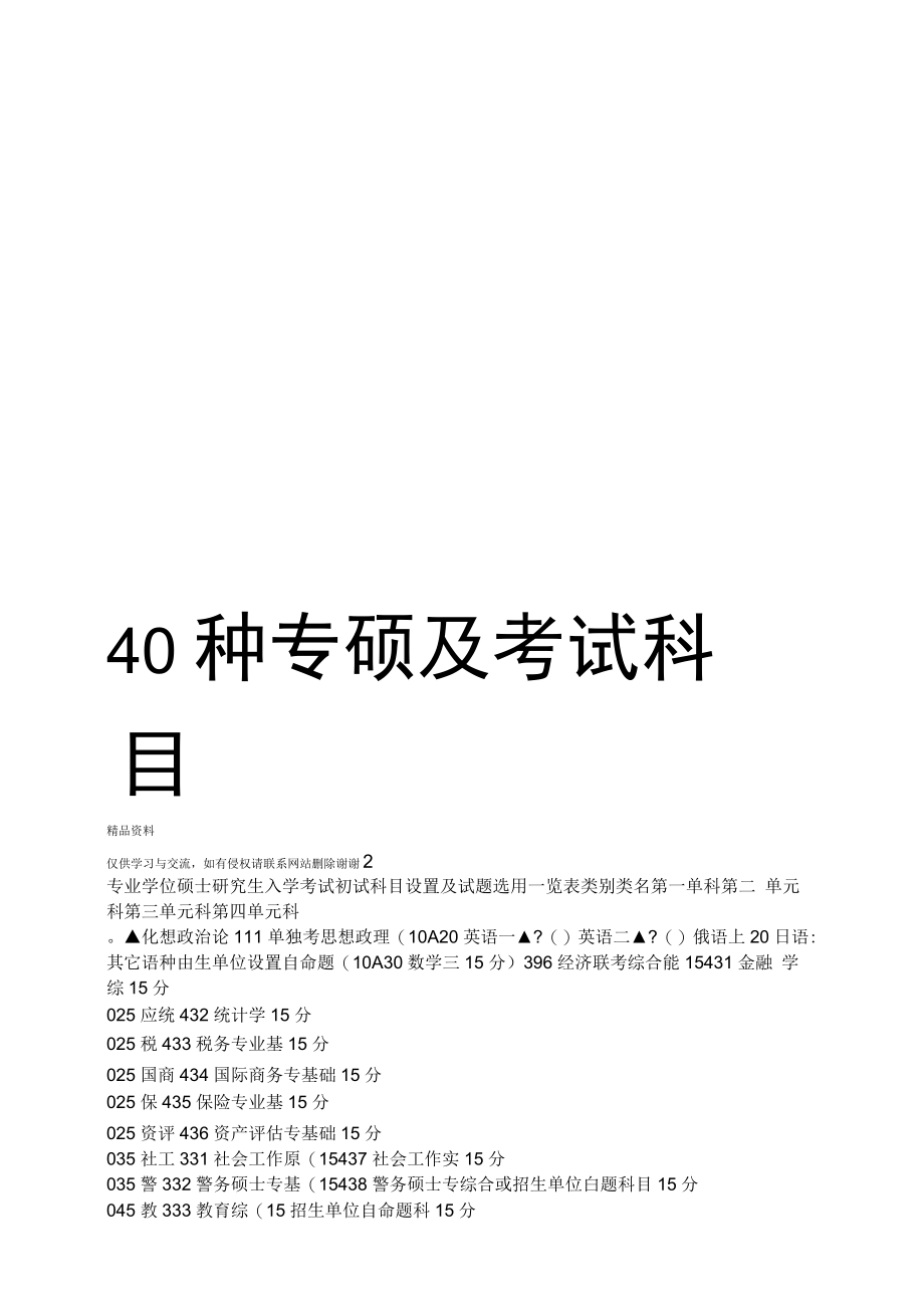 40种专硕及考试科目教学资料.docx_第1页