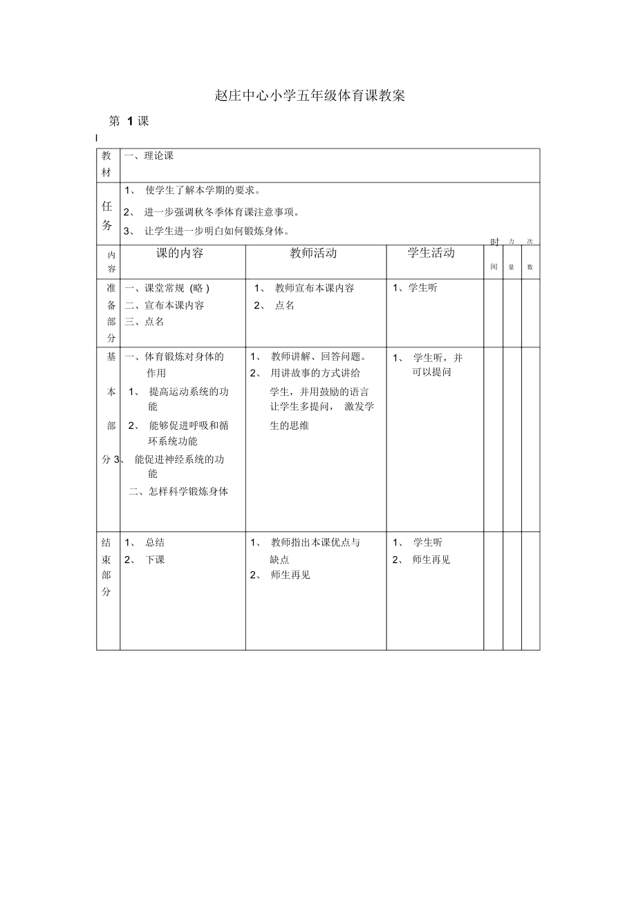 小学小学五年级体育全套的教案.docx_第1页