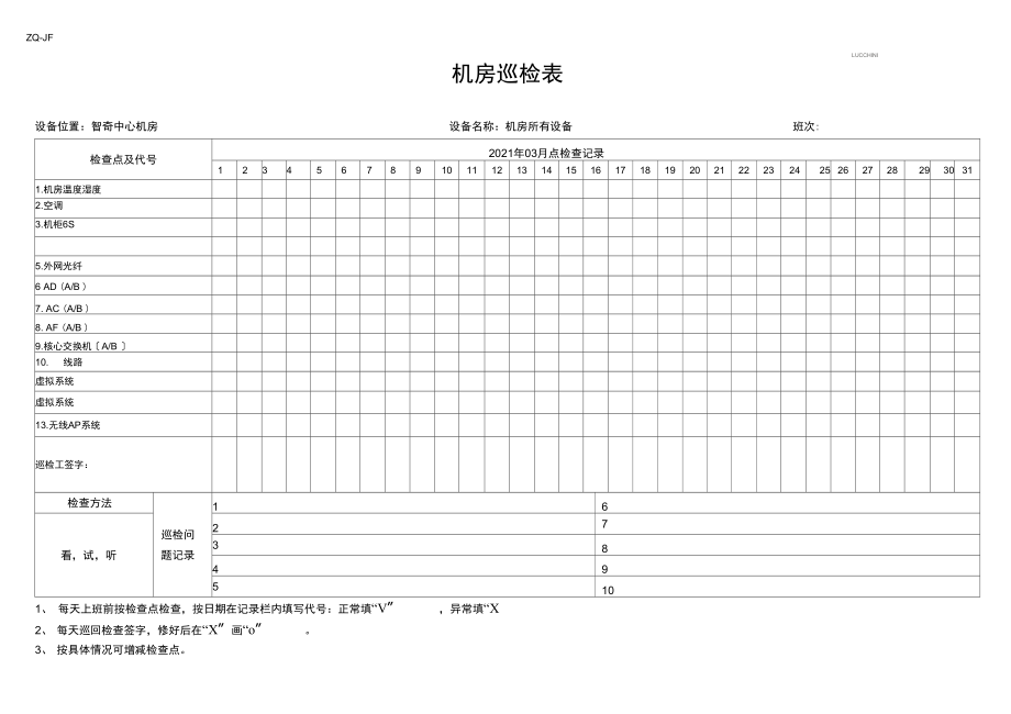 机房机房巡检表.docx_第1页