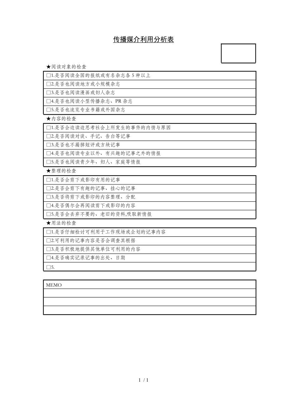 某企业传播媒介利用分析表(doc 1页).doc_第1页