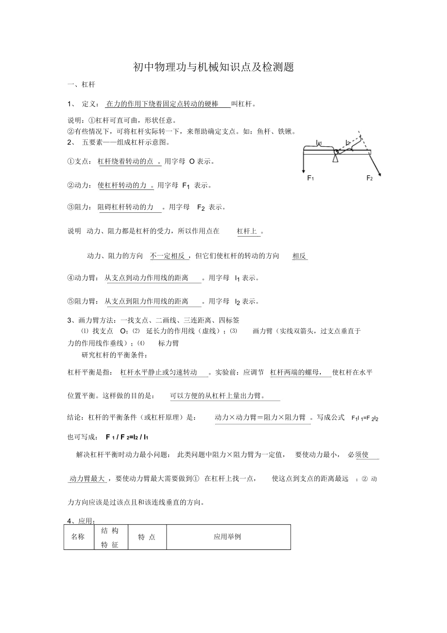 初中物理功与机械知识点及检测题.docx_第1页