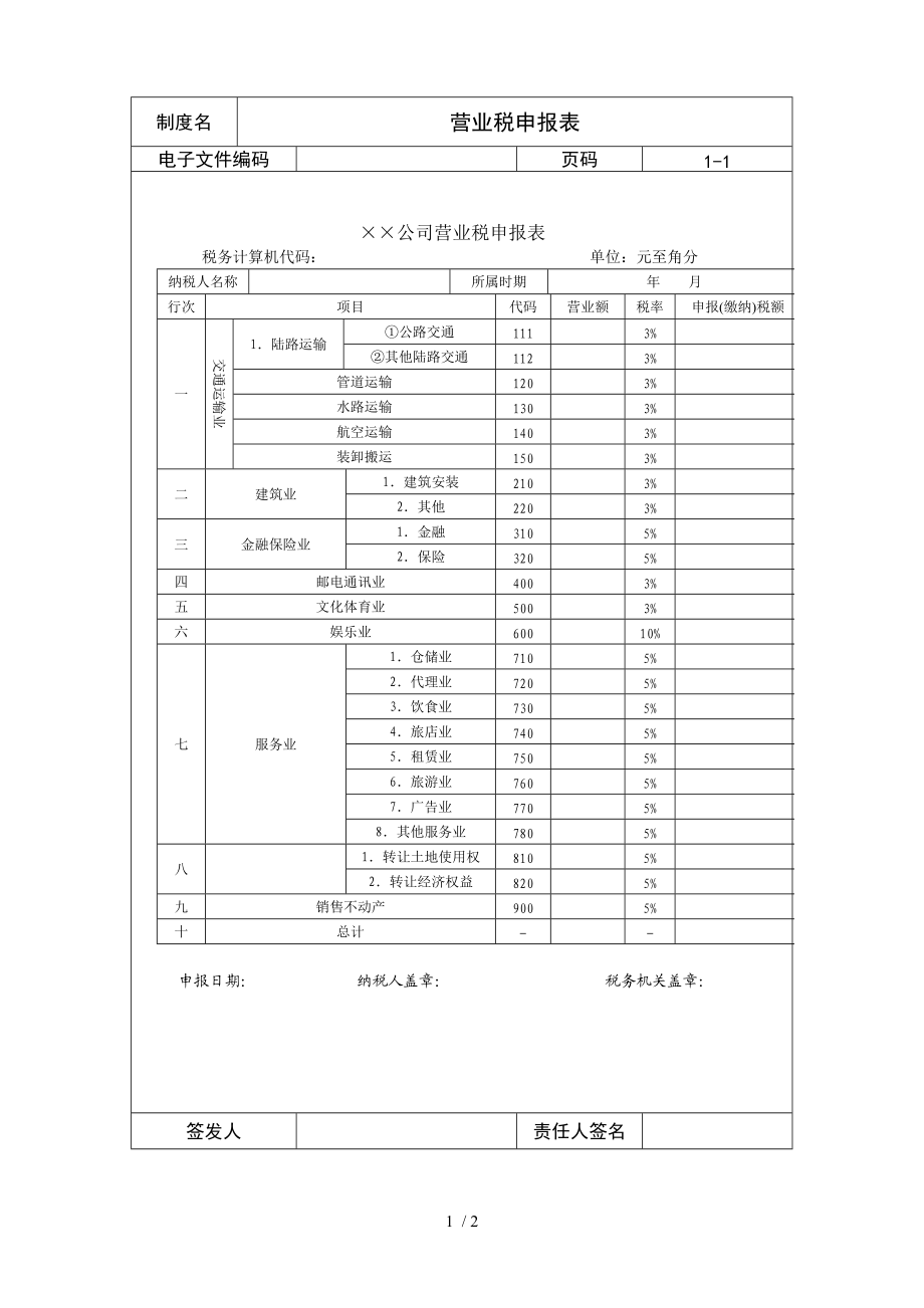 某公司营业税申报表(doc 2页).doc_第1页