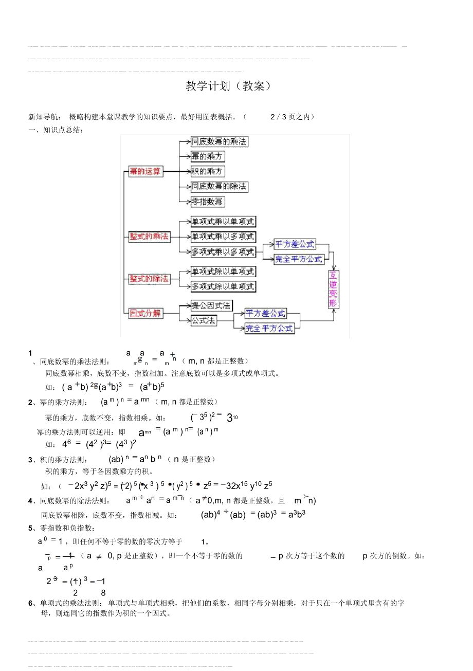 初二数学整式的乘除和因式分解.docx_第1页