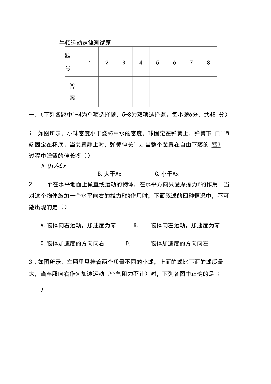 牛顿运动定律测试题.docx_第1页