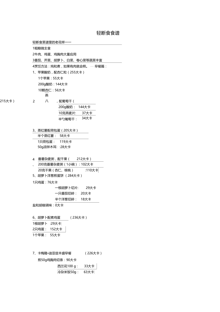 轻断食食谱餐单简易.doc_第1页