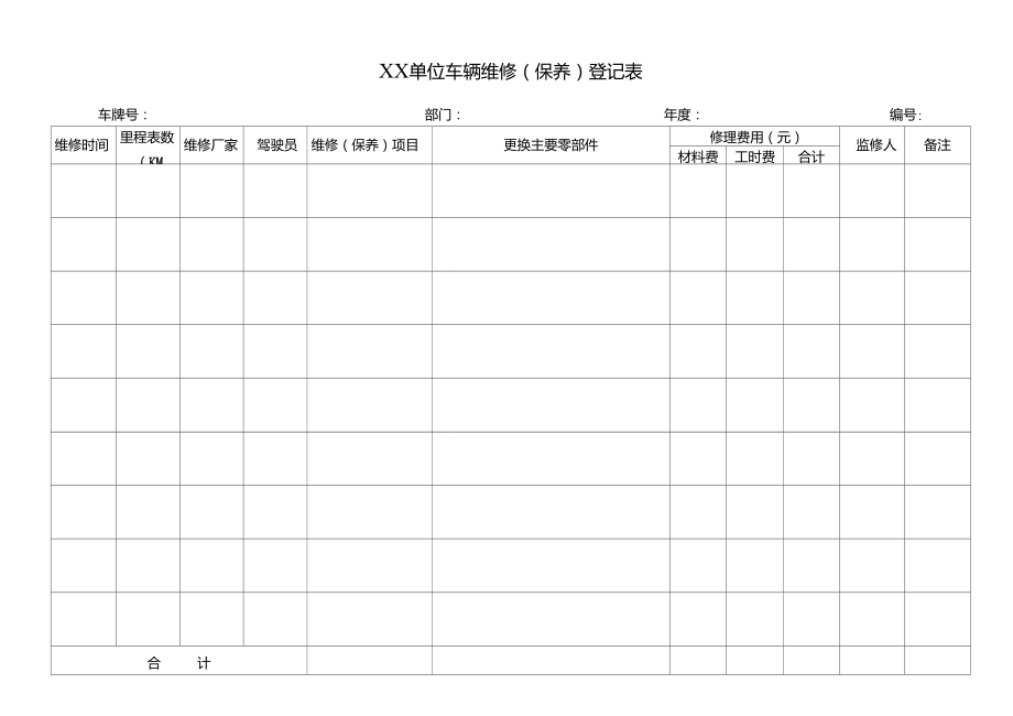 公车治理必备：车辆维修(保养)登记表.doc_第1页