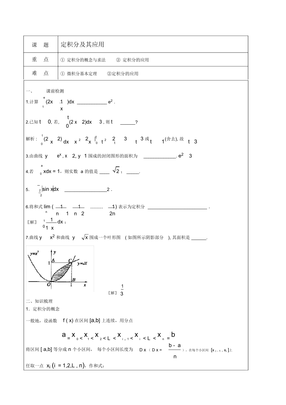 定积分及其应用(同步辅导教案).docx_第1页