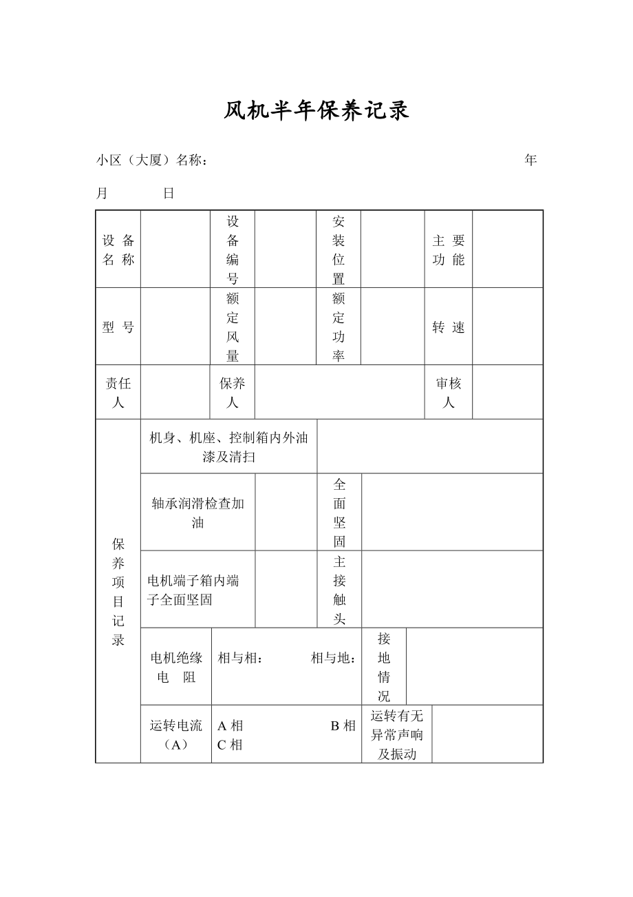 某小区风机半年保养记录表(doc 2页).doc_第1页