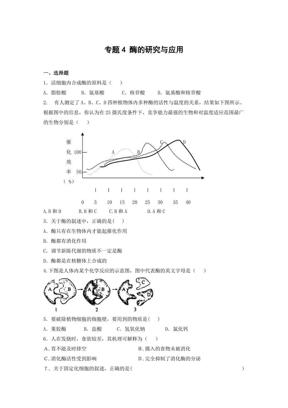 生物：专题4《酶的研究与应用》测试（新人教版选修1）.doc_第1页