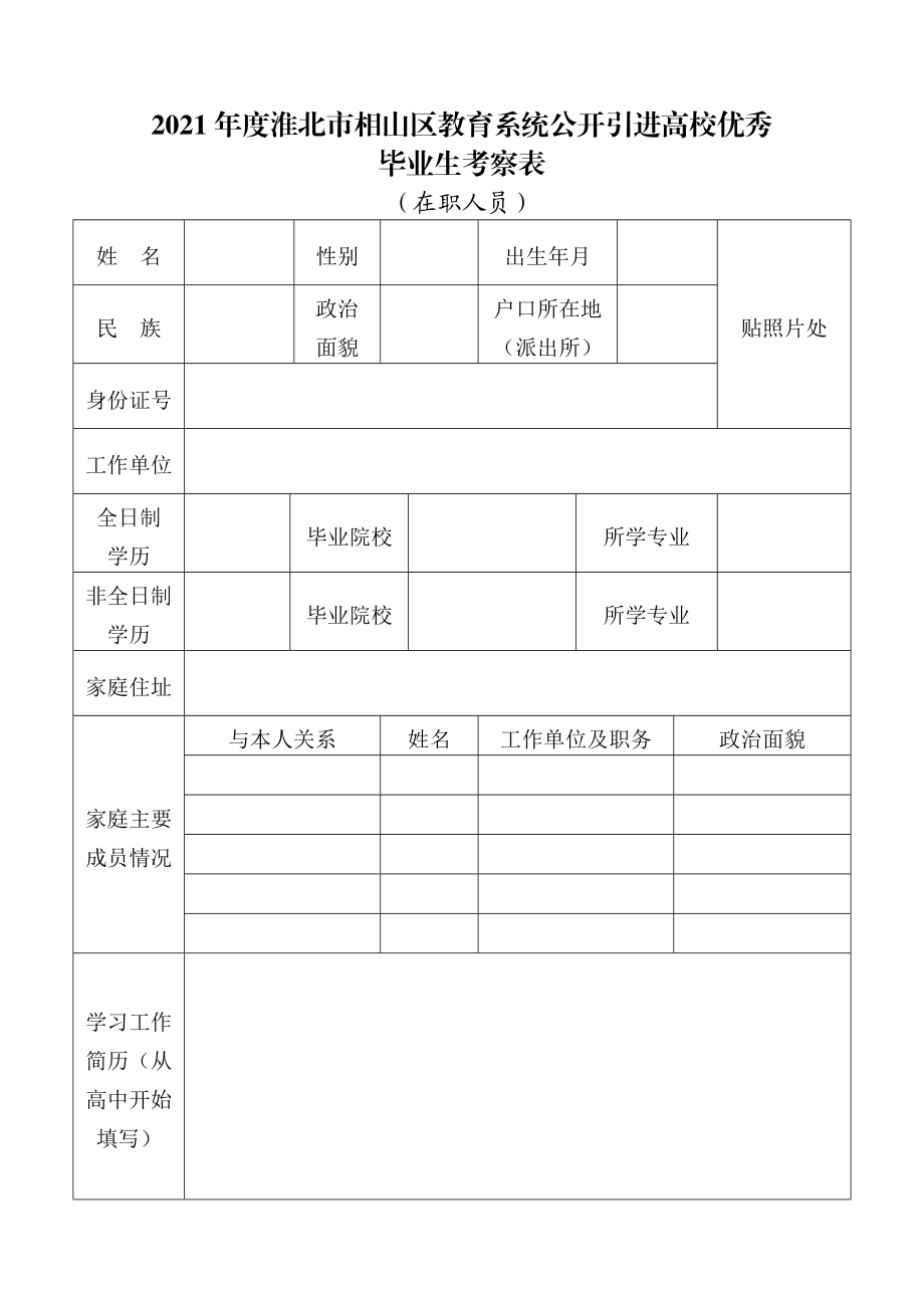 淮北市2019年公开招聘教师考察表.doc_第1页