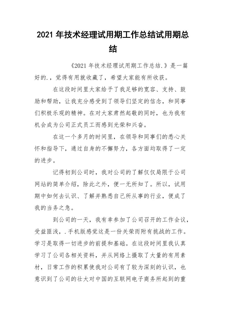 2021年技术经理试用期工作总结试.docx_第1页