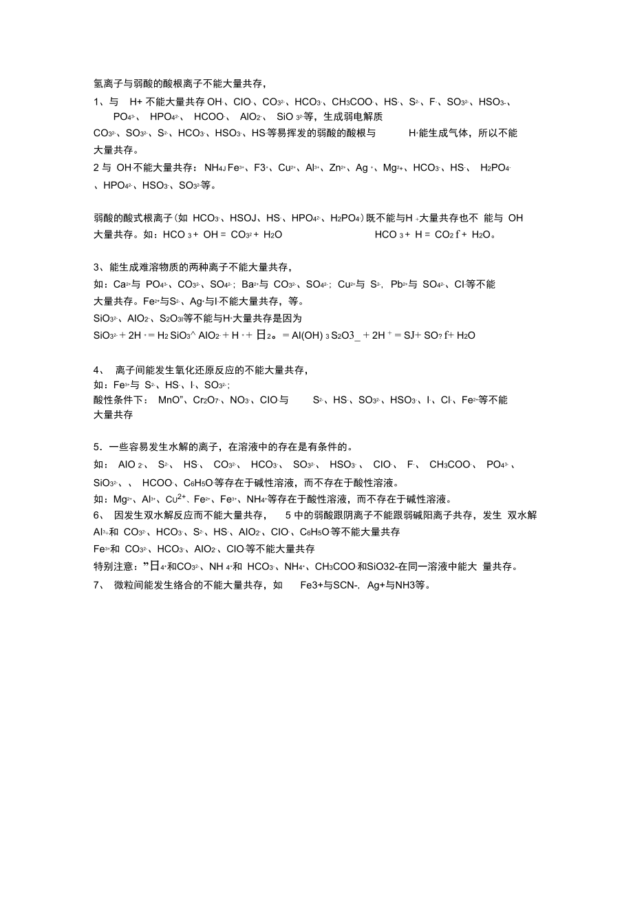 不共存离子知识点大总结.doc_第1页