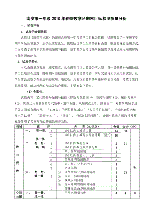 南安一年级2010年春季数学科期末目标检测质量分析.doc