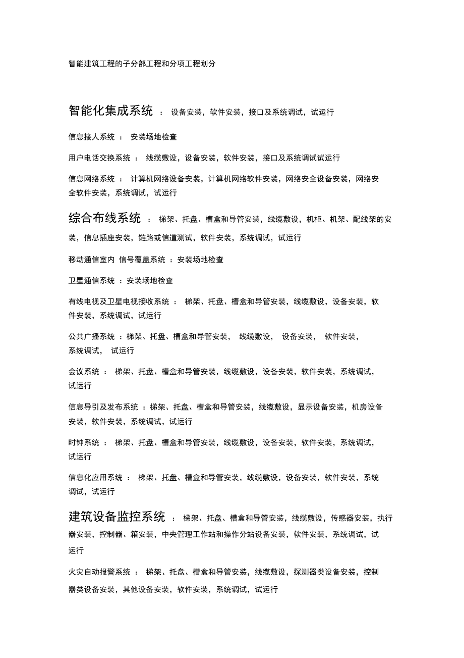 智能建筑工程的子分部工程和分项工程划分.doc_第1页