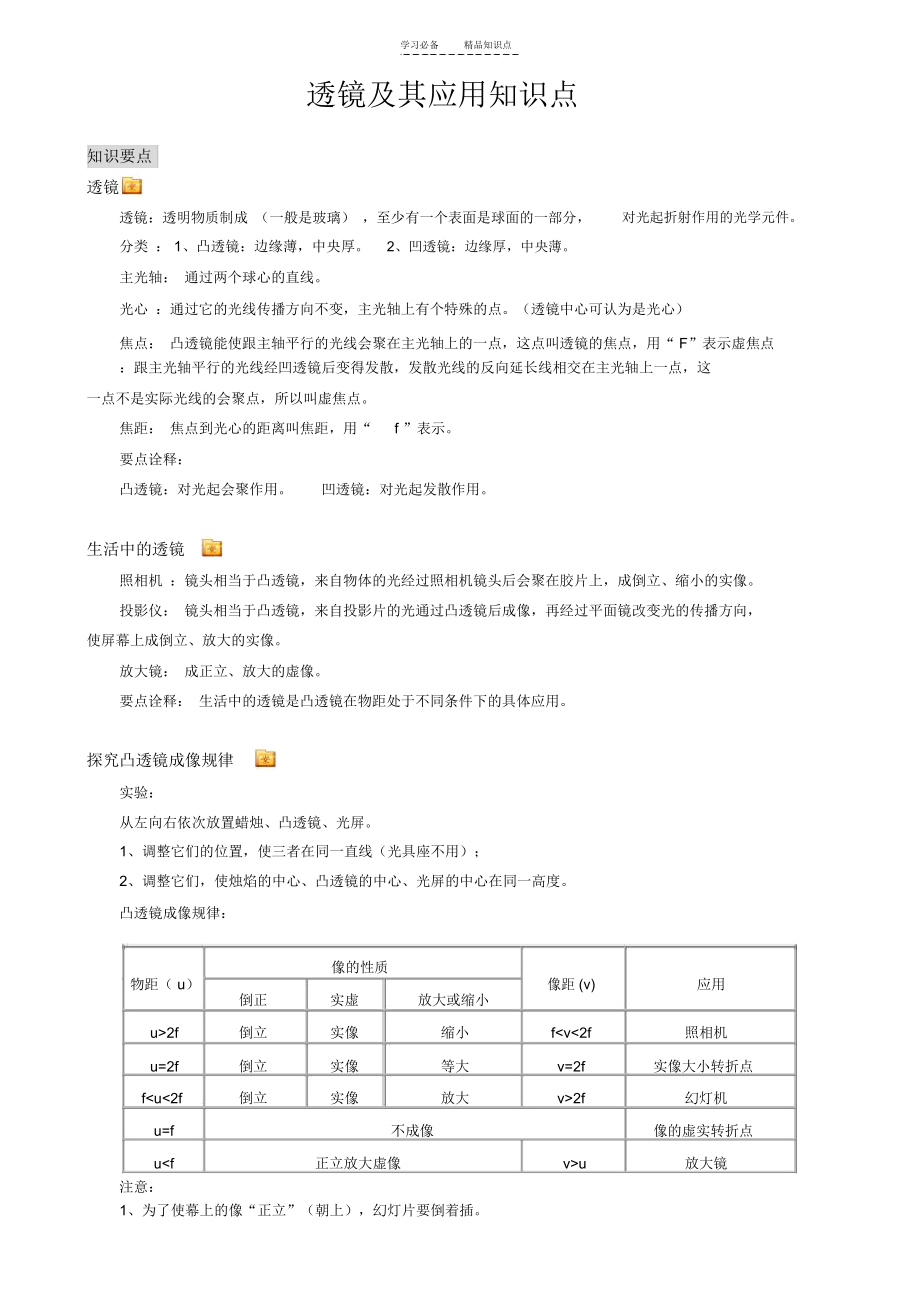 第五章透镜及其应用知识点完美整理版.docx_第1页