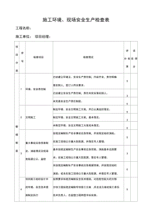 施工环境、现场安全生产检查表.doc