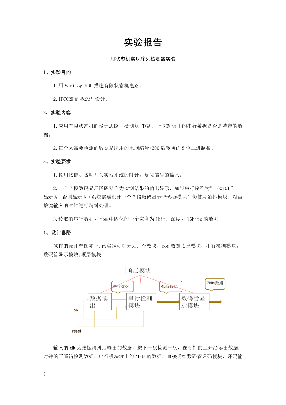 用状态机实现序列检测器实验报告.docx_第1页