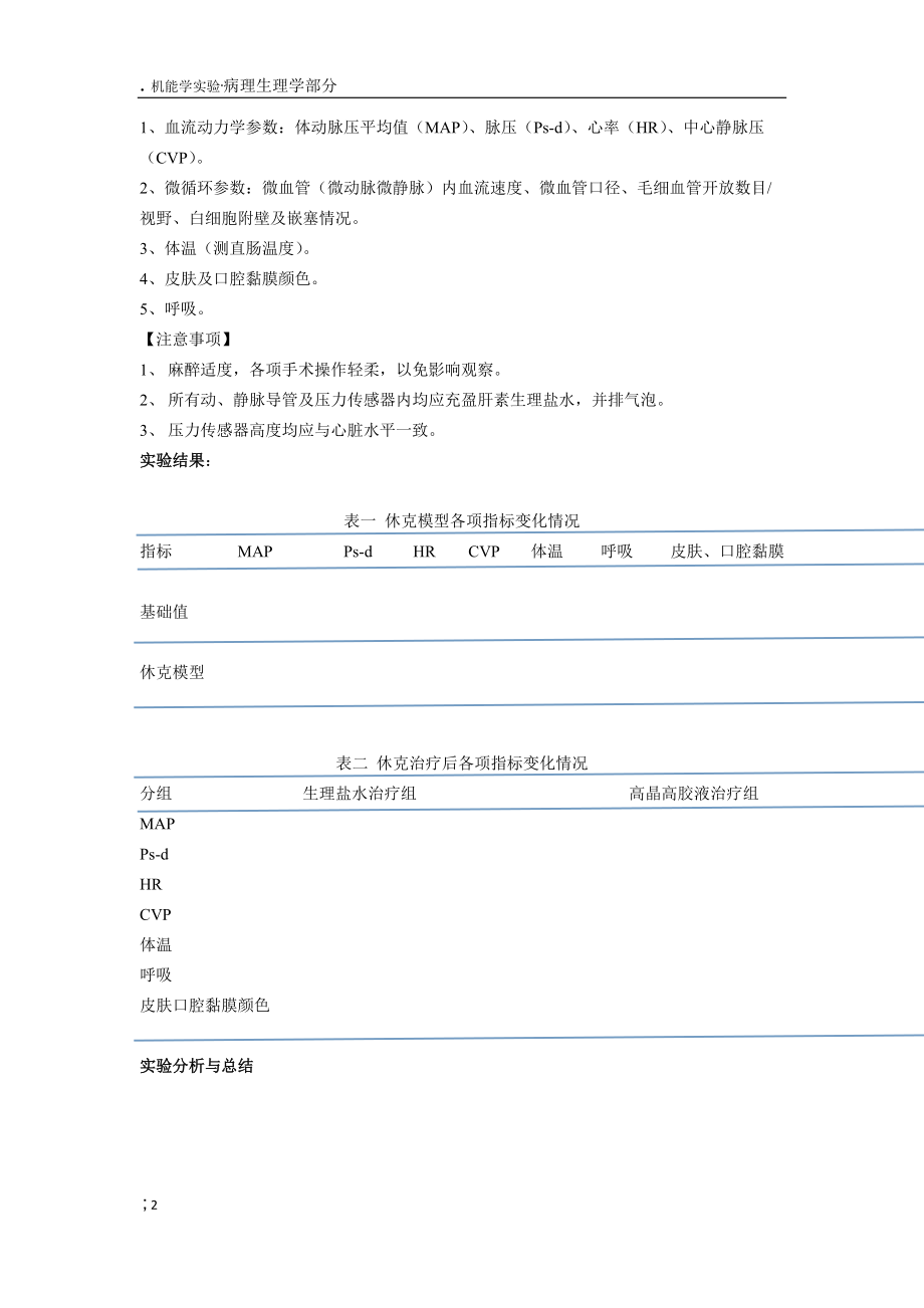 机能学实验病理生理学部分-家兔失血性休克及其实验性治疗实验报告.docx_第2页