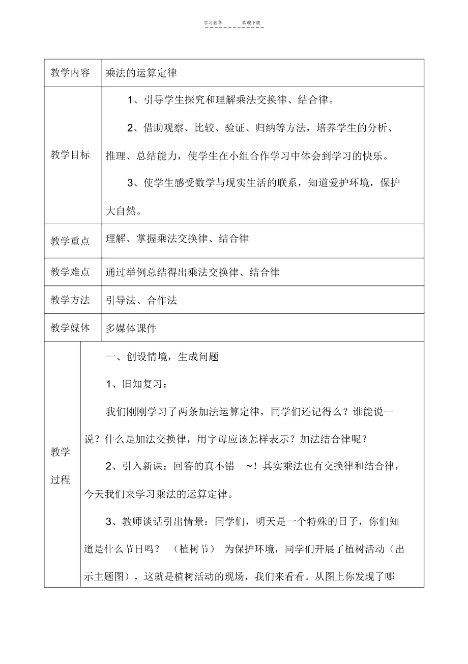 《乘法的运算定律》教案.docx_第1页