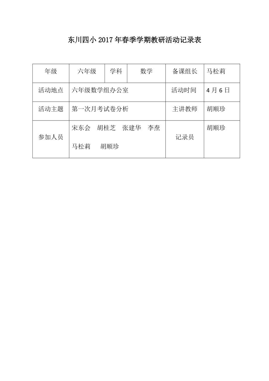 12、2017春小四数科组教研活动记录表.docx_第1页