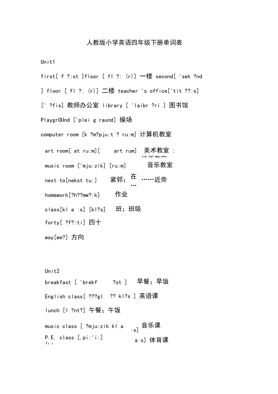 人教版小学英语四年级下册单词表.docx_第1页