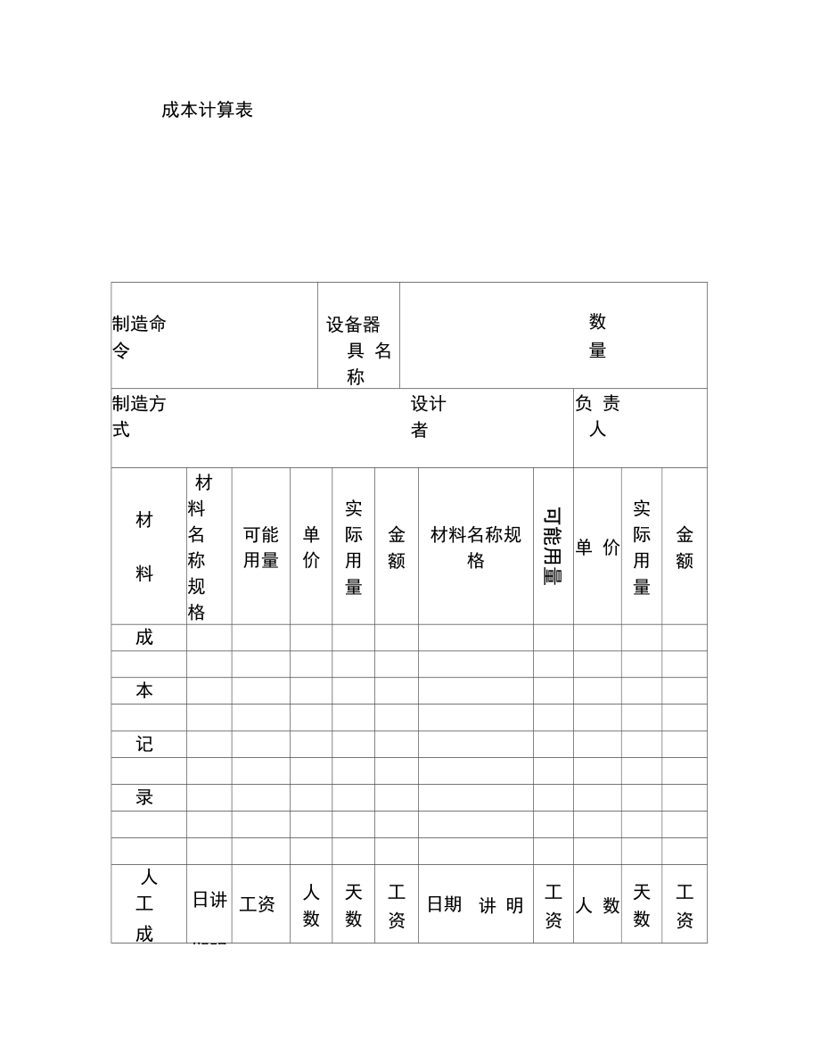 公司成本计算表.doc_第1页