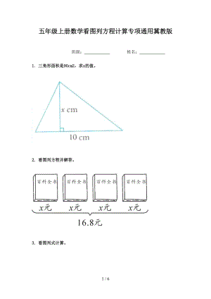 五年级上册数学看图列方程计算专项通用冀教版.doc