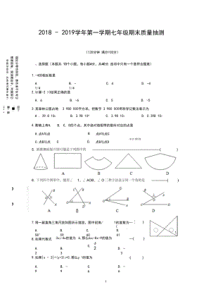 2018-2019学年第一学期七年级期末质量抽--数学.docx