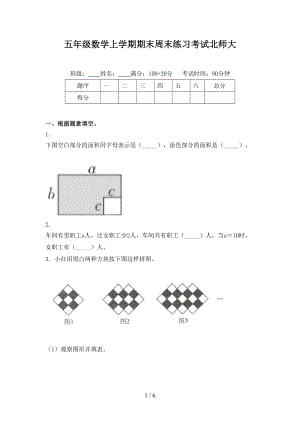 五年级数学上学期期末周末练习考试北师大.doc